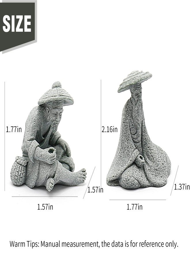 DUZFOREI 2PCS Mini Sitting Fishing Figurines Sandstone Vintage Ornament Japanese Decor for Fish Tank Pot Garden Home Aquarium Mini Fisherman Statue Asian Zen Decorations - Image 5