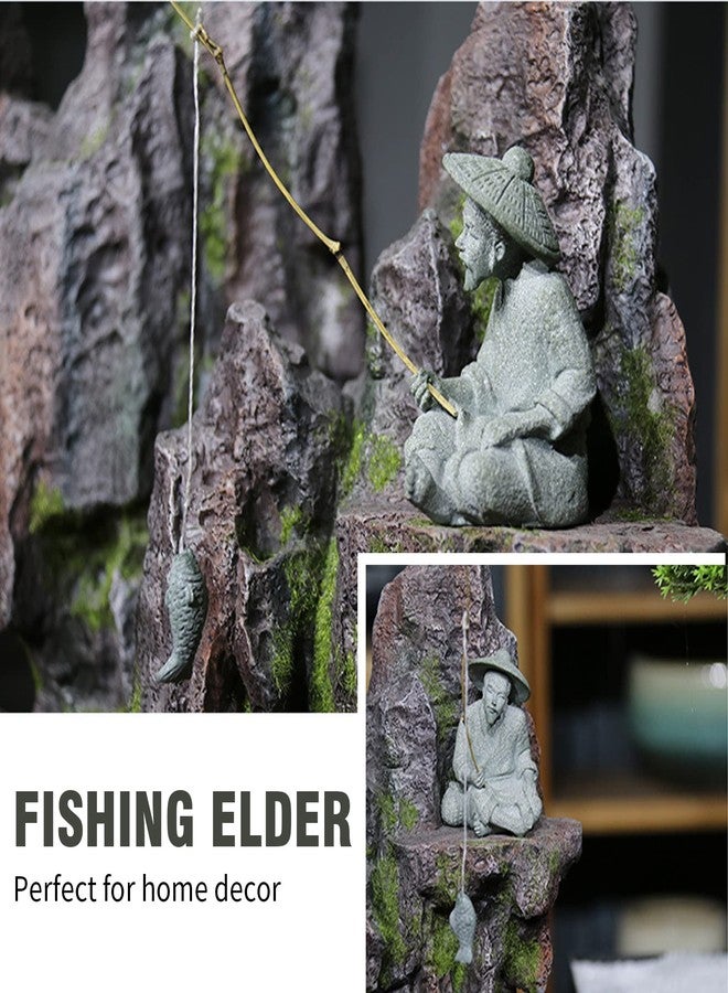 DUZFOREI 2PCS Mini Sitting Fishing Figurines Sandstone Vintage Ornament Japanese Decor for Fish Tank Pot Garden Home Aquarium Mini Fisherman Statue Asian Zen Decorations - Image 2