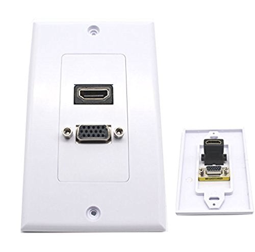 Poyiccot VGA Wall Plates, 1 Port HDMI Female + 1 Port VGA 15P Female AV Wall Outlet Video Socket Face Connector Plate White ABS (1HDMI+1VGA) - Image 1