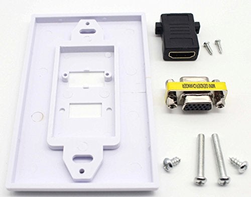 Poyiccot VGA Wall Plates, 1 Port HDMI Female + 1 Port VGA 15P Female AV Wall Outlet Video Socket Face Connector Plate White ABS (1HDMI+1VGA) - Image 4