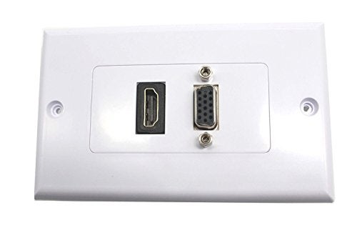 Poyiccot VGA Wall Plates, 1 Port HDMI Female + 1 Port VGA 15P Female AV Wall Outlet Video Socket Face Connector Plate White ABS (1HDMI+1VGA) - Image 2