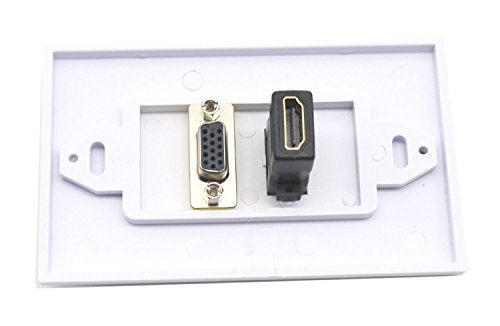 Poyiccot VGA Wall Plates, 1 Port HDMI Female + 1 Port VGA 15P Female AV Wall Outlet Video Socket Face Connector Plate White ABS (1HDMI+1VGA) - Image 3