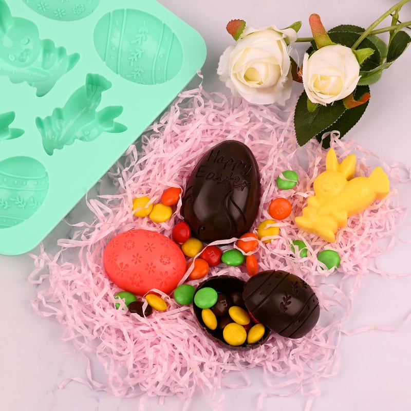 Actvty 4 Pack Easter Chocolate Molds, Bunny Half Egg Shaped Non-stick Silicone Molds for DIY Chocolate Candy Muffin Handmade Soap Cake Decoration - Image 2