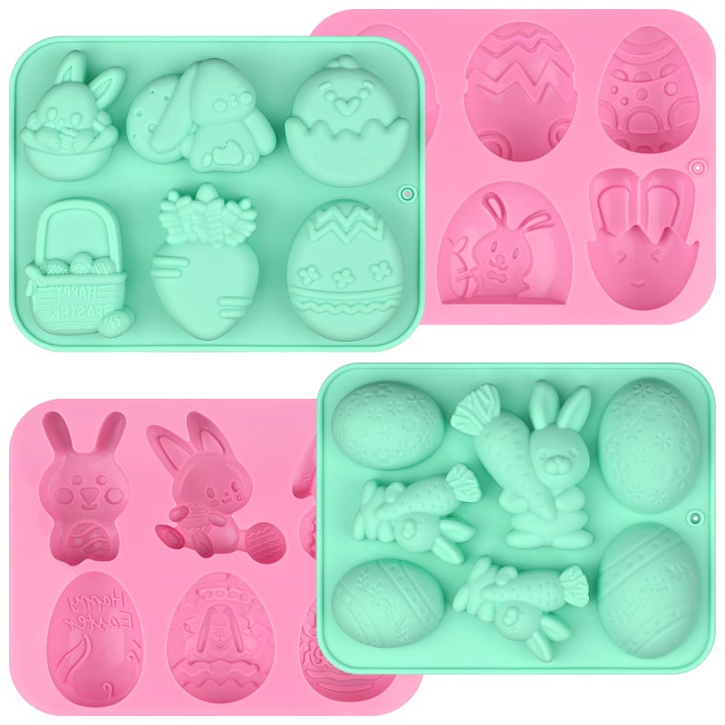 Actvty 4 Pack Easter Chocolate Molds, Bunny Half Egg Shaped Non-stick Silicone Molds for DIY Chocolate Candy Muffin Handmade Soap Cake Decoration - Image 1