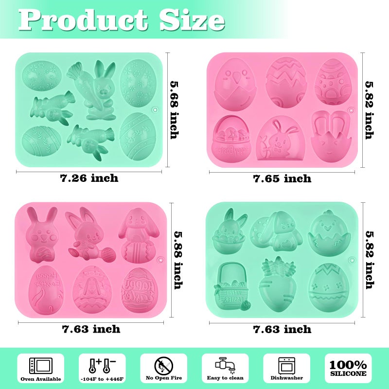 Actvty 4 Pack Easter Chocolate Molds, Bunny Half Egg Shaped Non-stick Silicone Molds for DIY Chocolate Candy Muffin Handmade Soap Cake Decoration - Image 4