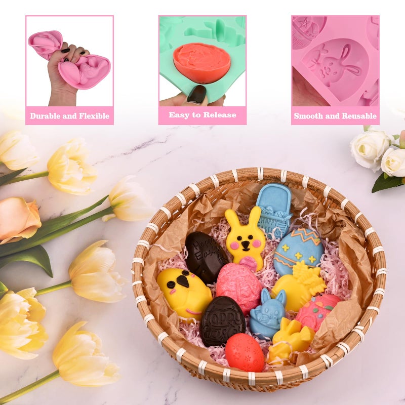 Actvty 4 Pack Easter Chocolate Molds, Bunny Half Egg Shaped Non-stick Silicone Molds for DIY Chocolate Candy Muffin Handmade Soap Cake Decoration - Image 5