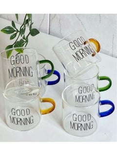 6 Pcs Good Morning Coffee Cups with Handle Multicolor - 80ml