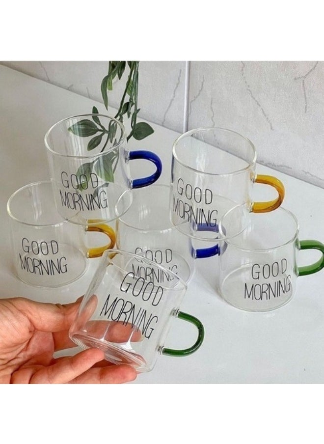 Generic - 6 Pcs Good Morning Coffee Cups with Handle Multicolor - 80ml - Image 1