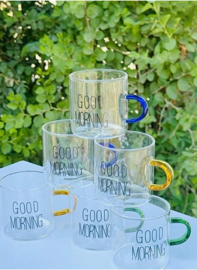 Generic - 6 Pcs Good Morning Coffee Cups with Handle Multicolor - 80ml - Image 1