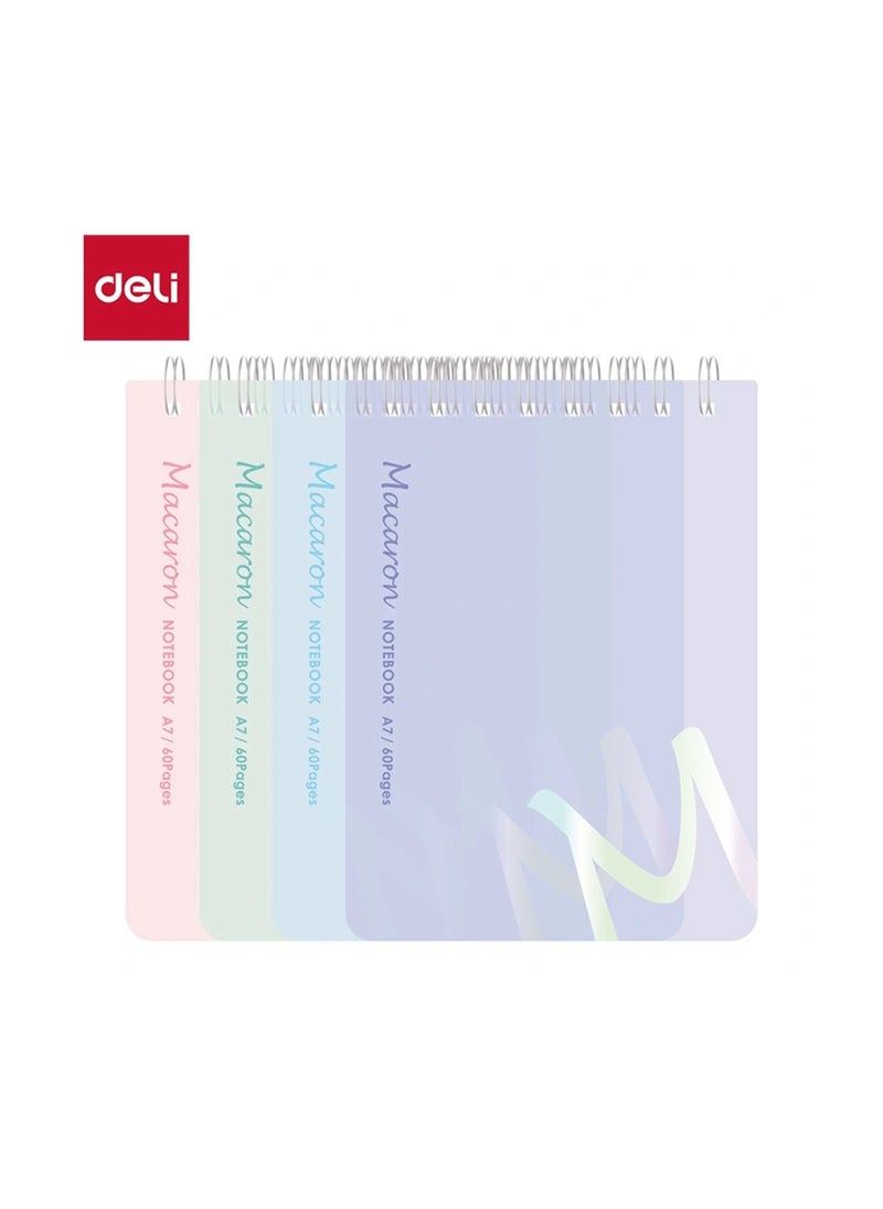 Deli 4-Piece Macaron A7 Size Top Spiral Notebook Assorted Colours 