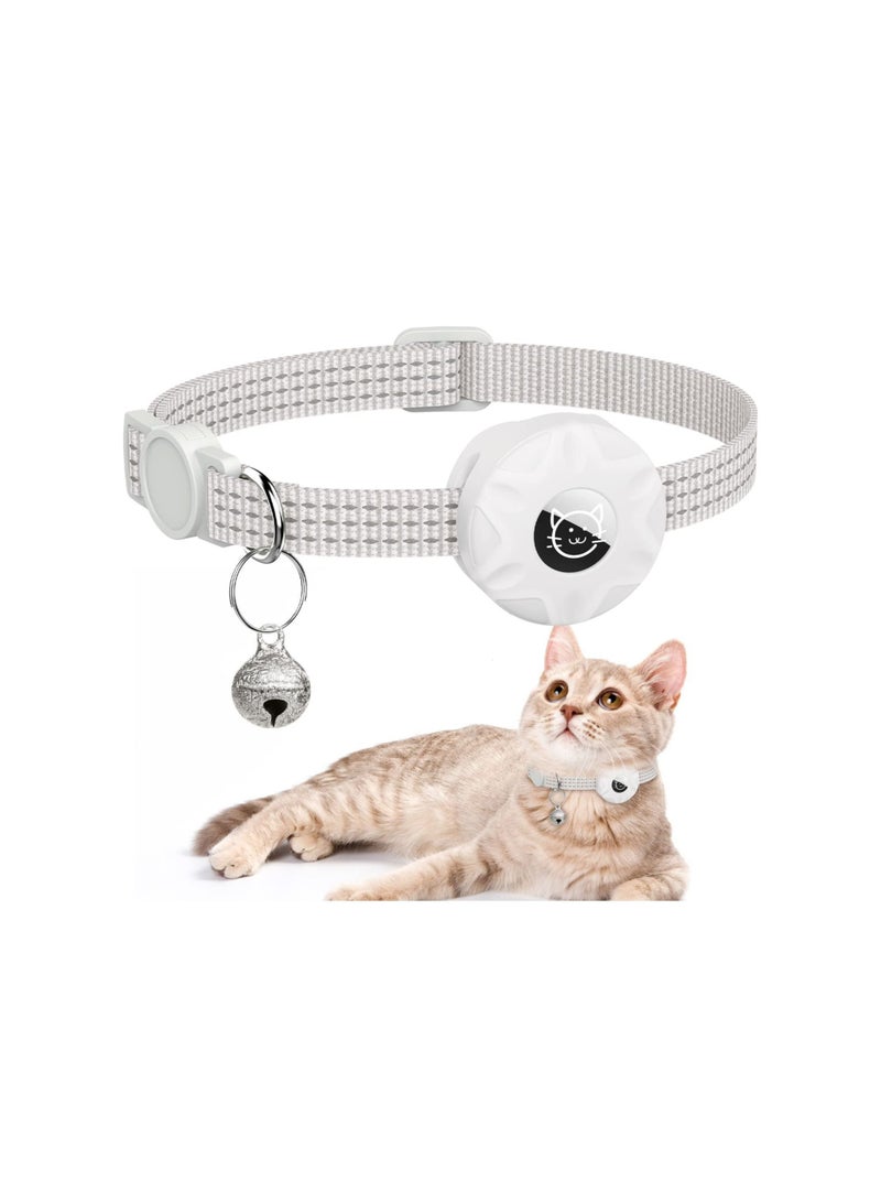 AirTag Cat Collar, Reflective Kitten Collar Breakaway Air Tag with Holder and Bell, Lightweight Collars for Girl Boy Cats Kittens Puppies (White) - Image 1