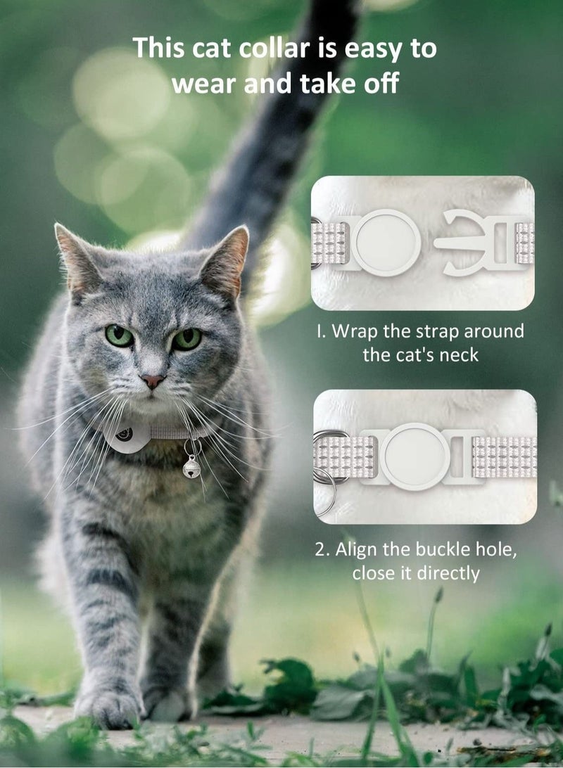 AirTag Cat Collar, Reflective Kitten Collar Breakaway Air Tag with Holder and Bell, Lightweight Collars for Girl Boy Cats Kittens Puppies (White) - Image 5