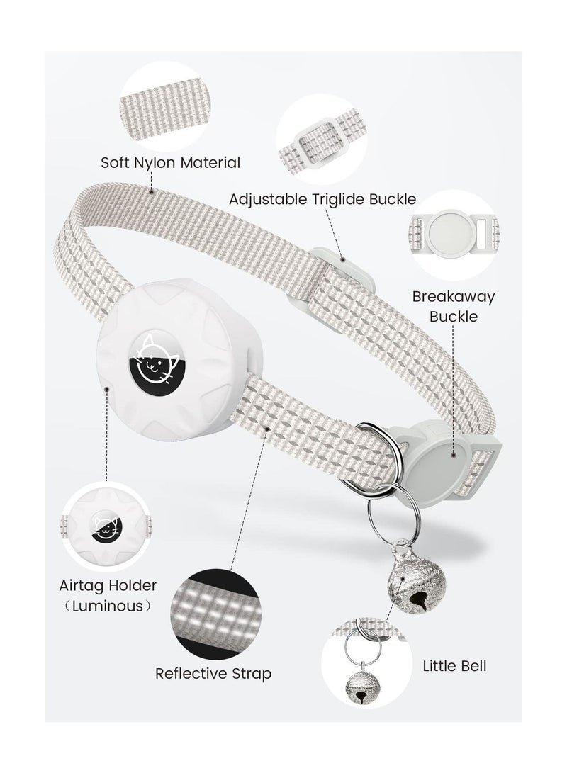 AirTag Cat Collar, Reflective Kitten Collar Breakaway Air Tag with Holder and Bell, Lightweight Collars for Girl Boy Cats Kittens Puppies (White) - Image 2