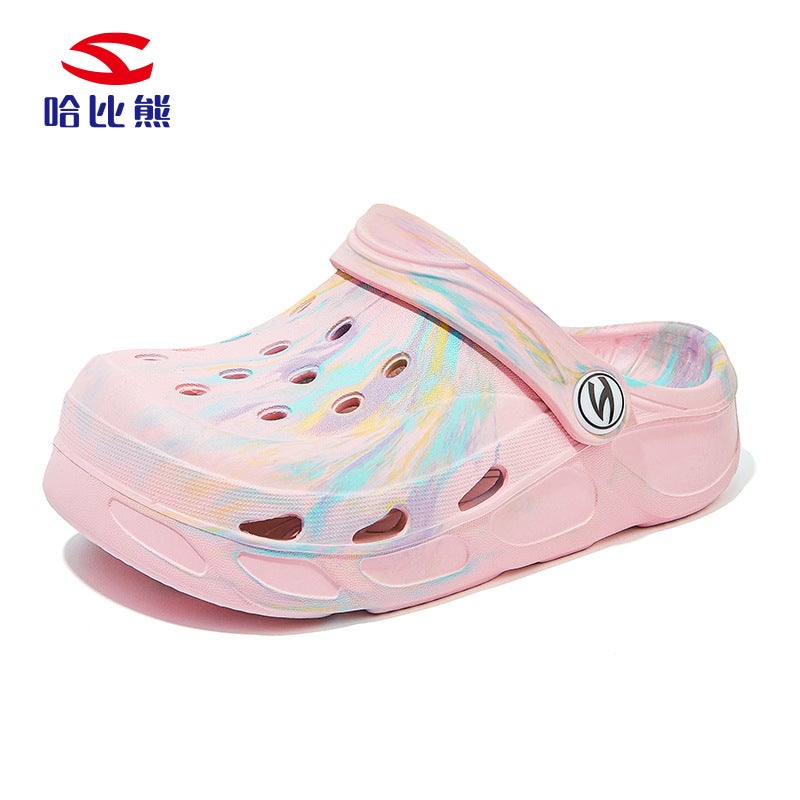 Habib Bear Boys' Croc Shoes Sandals 25 Summer Girls' Baotou Tie-Dye Mixed Color Beach Shoes Sandals Drop Shipping - Image 1