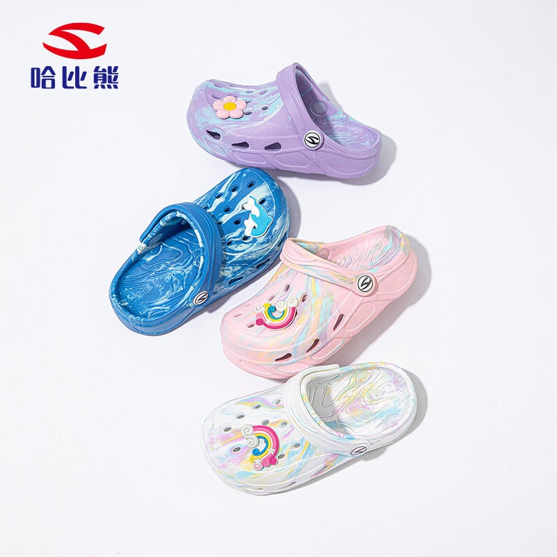 Habib Bear Boys' Croc Shoes Sandals 25 Summer Girls' Baotou Tie-Dye Mixed Color Beach Shoes Sandals Drop Shipping - Image 2