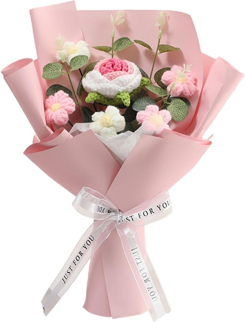 KASTWAVE Crochet Flower Bouquet Handmade Knitted Rose Arrangement Artificial Floral Gift for Women Girls Moms Teachers Loved Ones, Ideal for Valentine’s Day Mother’s Day Birthdays Weddings (7.8x11.8in) - Image 1