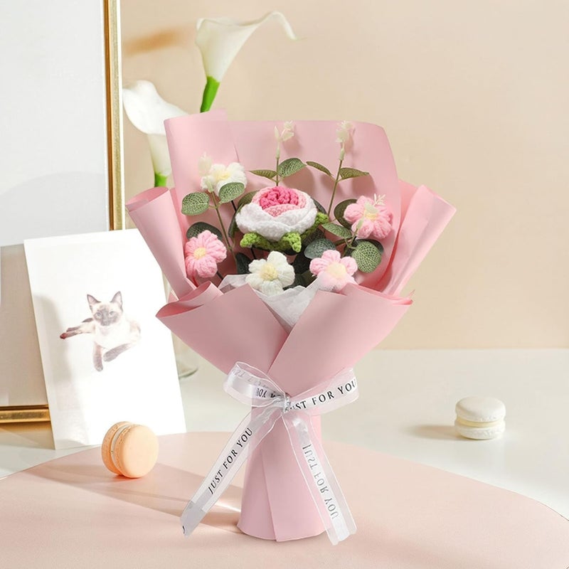 KASTWAVE Crochet Flower Bouquet Handmade Knitted Rose Arrangement Artificial Floral Gift for Women Girls Moms Teachers Loved Ones, Ideal for Valentine’s Day Mother’s Day Birthdays Weddings (7.8x11.8in) - Image 3