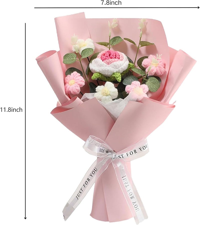 KASTWAVE Crochet Flower Bouquet Handmade Knitted Rose Arrangement Artificial Floral Gift for Women Girls Moms Teachers Loved Ones, Ideal for Valentine’s Day Mother’s Day Birthdays Weddings (7.8x11.8in) - Image 5