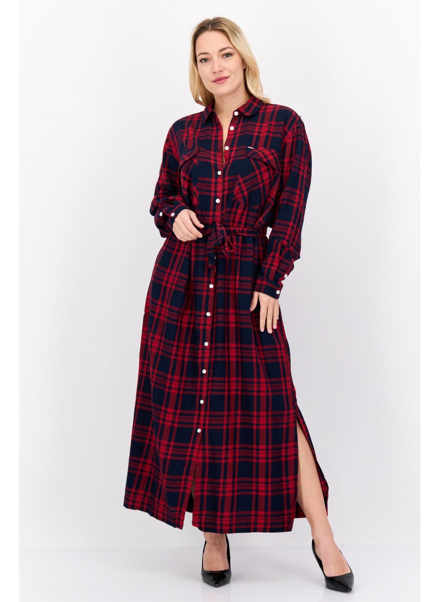 Pepe Jeans - Women Checkered Midi Casual Dress, Black - Image 1