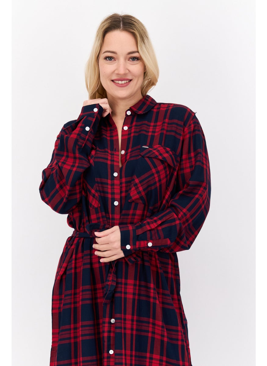 Pepe Jeans - Women Checkered Midi Casual Dress, Black - Image 1