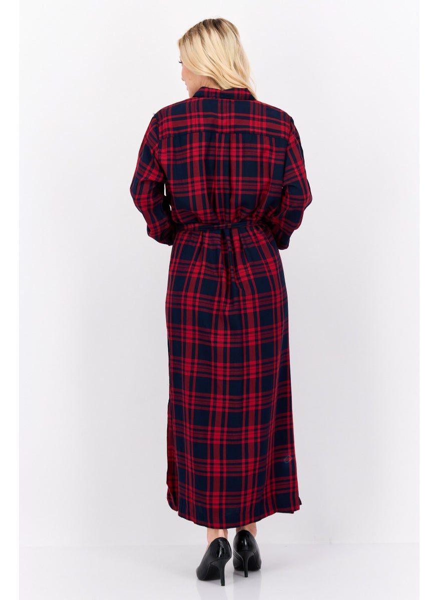 Pepe Jeans - Women Checkered Midi Casual Dress, Black - Image 1