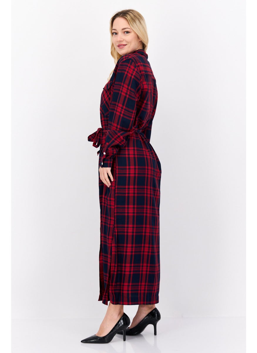 Pepe Jeans - Women Checkered Midi Casual Dress, Black - Image 1