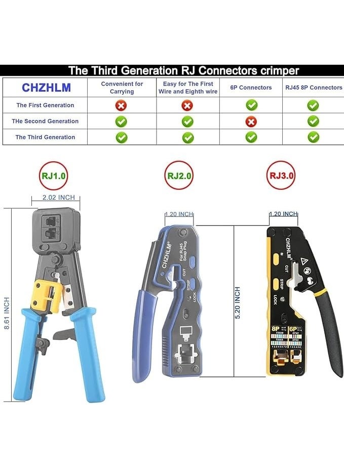 Beauenty RJ45 Crimp Tool Pass Through Connector End With Cat6 Crimping Tool Kit for RJ45 RJ12 Regular,50 Cat6 straight-through connectors, 50Pcs Covers and Mini Wire Stripper (B) - Image 2