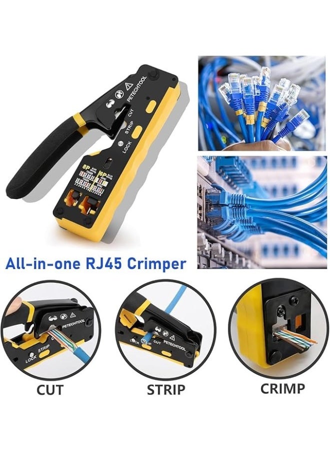 Beauenty RJ45 Crimp Tool Pass Through Connector End With Cat6 Crimping Tool Kit for RJ45 RJ12 Regular,50 Cat6 straight-through connectors, 50Pcs Covers and Mini Wire Stripper (B) - Image 3