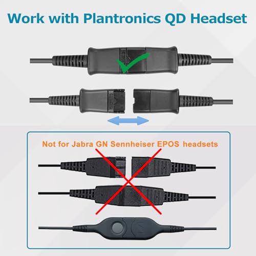 Callez QD Headset USB Adapter Cable Compatible with Plantronics QD (Quick Disconnect) Wired Headset to USB Plug with in-line Volume Mute Controls, Works for Computer Laptop PC Mac UC Skype Lync Softphone - Image 2