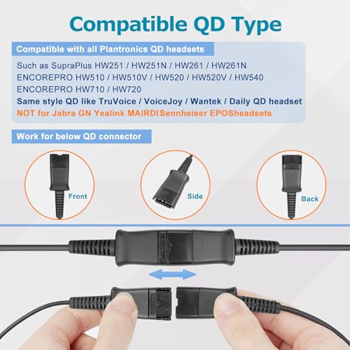 Callez QD Headset USB Adapter Cable Compatible with Plantronics QD (Quick Disconnect) Wired Headset to USB Plug with in-line Volume Mute Controls, Works for Computer Laptop PC Mac UC Skype Lync Softphone - Image 3