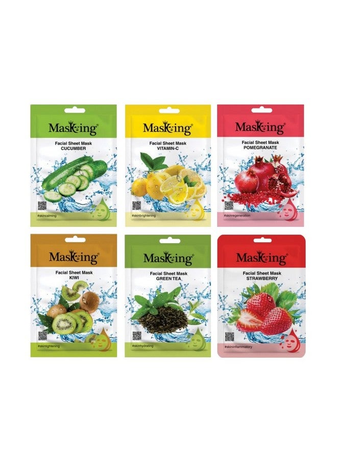 MasKing Beauty Cucumber, Vitamin-C, Pomegranate, Kiwi, Greentea & Strawberry extract Facial sheet mask for glowing and hydrating, daily Skin care, combo pack of 6 - Image 1