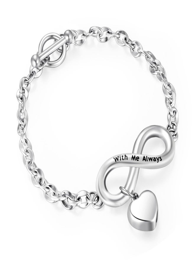 XIUDA Heart Urn Bracelet for Ashes Stainless Steel Memorial Jewelry Cremation Bracelet Locket Holder Bangle Link Chain for Women Men - Image 1