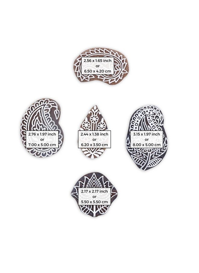 Hashcart Hashcart | Set of 5 | Paisley and Leaf Designs Wooden Printing Stamps - Wooden Blocks for Scrapbooking Kids Textile Paper Pottery Craft  - Image 4