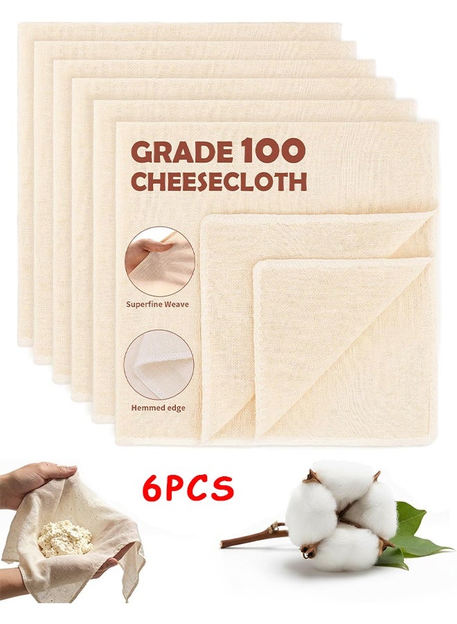 HS 6Pcs Reusable Cheesecloth, Grade 100 Unbleached Pure Cotton Cheese Cloths For Straining, All Natural Unbleached Cotton Stitched Edges, Ultra Fine Mesh Lint Free Muslin Cloth For Cooking, Cheese Making, Nut Milk, Yogurt, 20x20 Inches (50x50 cm), Natural - Image 1