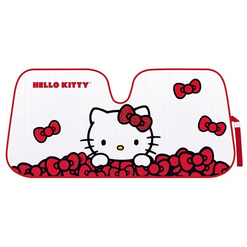 Carbella Hello Kitty Car Windshield Sun Shade Official Sanrio Sun Shade for Car Window Cute Car Sun Shade for Windshield Hello Kitty Car Accessories for Women Red Bow Dreams