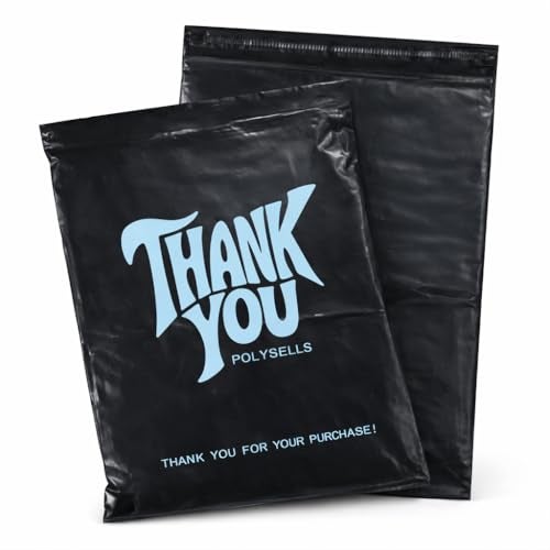 POLYSELLS Thank You Poly Mailers 10x13 inches 100 Pcs Waterproof Self-Sealing Shipping Bags for Clothing | Black - Image 1