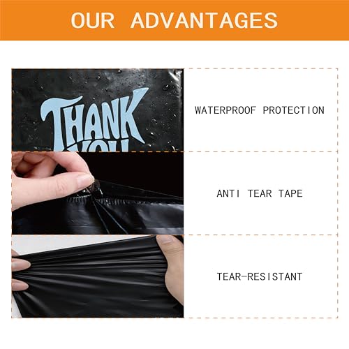 POLYSELLS Thank You Poly Mailers 10x13 inches 100 Pcs Waterproof Self-Sealing Shipping Bags for Clothing | Black - Image 3