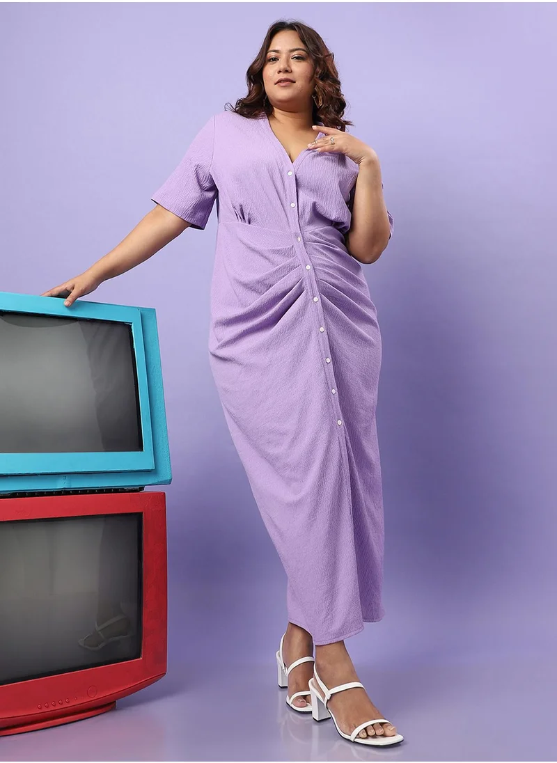 انستافاب بلس Women's Lavender Button-Front Ruched Dress
