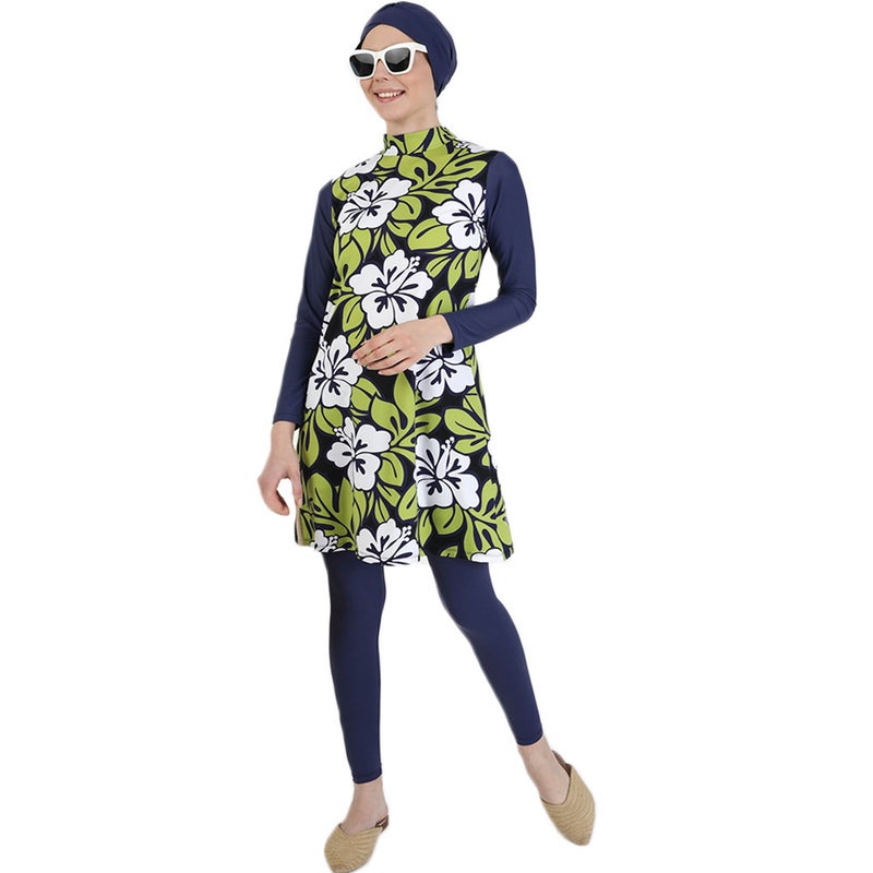 Women's Modest 3-Piece Burkini Swimwear Set with High Neck Long Sleeve, Floral Print, Quick-Dry & UV Protection - Image 2