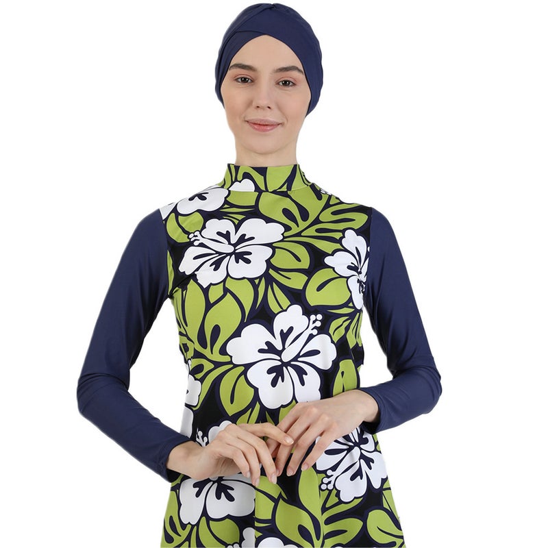 Women's Modest 3-Piece Burkini Swimwear Set with High Neck Long Sleeve, Floral Print, Quick-Dry & UV Protection - Image 4