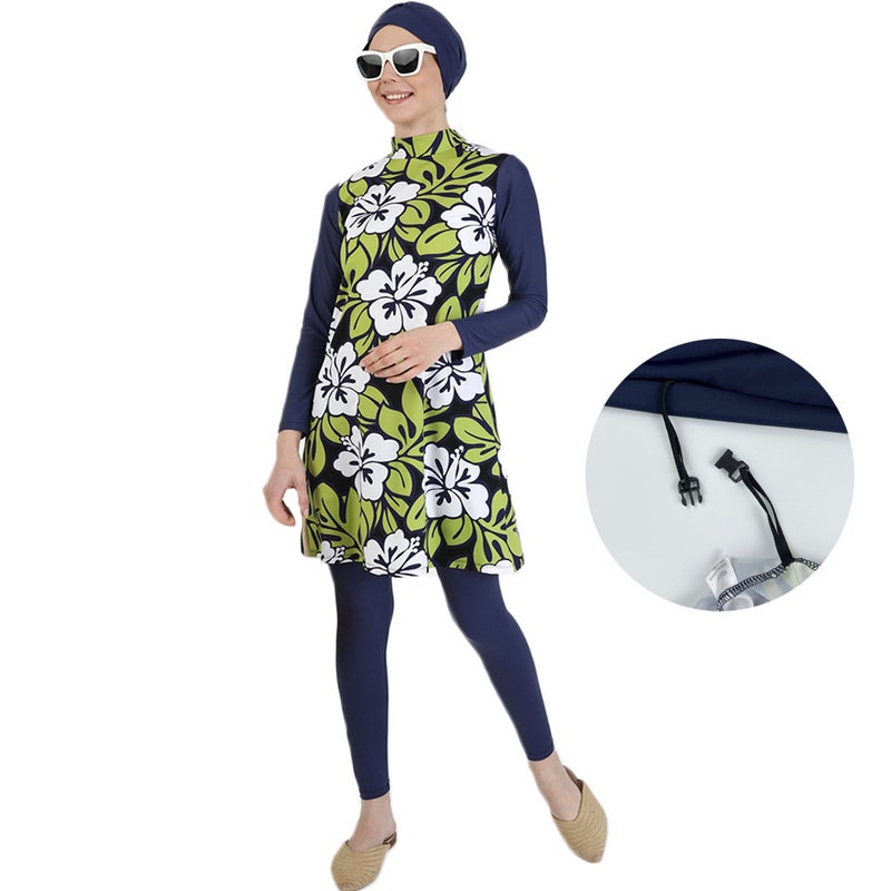 Women's Modest 3-Piece Burkini Swimwear Set with High Neck Long Sleeve, Floral Print, Quick-Dry & UV Protection - Image 1