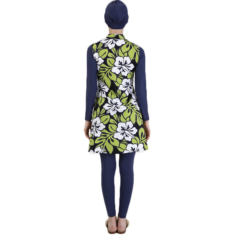 Women's Modest 3-Piece Burkini Swimwear Set with High Neck Long Sleeve, Floral Print, Quick-Dry & UV Protection - Image 3