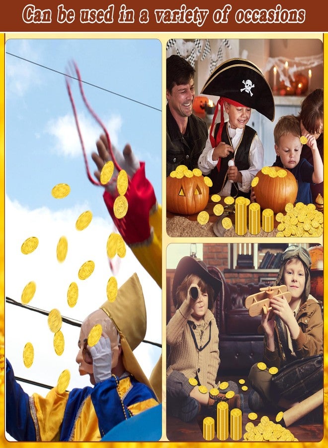 Fullive 200 PCS Gold Coins, 1.4 in Plastic Coins, 0.08 in Thick Fake Coins Pirate Coins Leprechaun Gold Coins Tokens, Pirate Decorations Teacher Classroom Reward Adventure Theme Party Supplies - Image 3