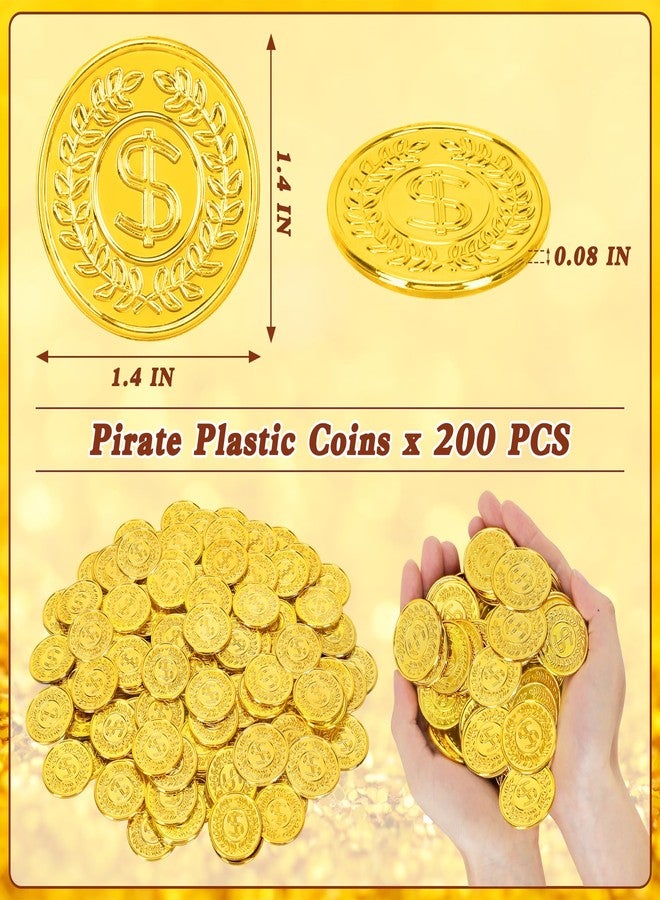 Fullive 200 PCS Gold Coins, 1.4 in Plastic Coins, 0.08 in Thick Fake Coins Pirate Coins Leprechaun Gold Coins Tokens, Pirate Decorations Teacher Classroom Reward Adventure Theme Party Supplies - Image 2