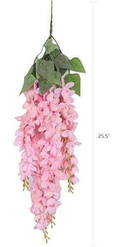 Duovlo Silk Wisteria Flower Artificial 2.13 Feet Hanging Wisteria Vine Fake Flower Bush String Home Party Wedding Decoration,Pack of 4 (Pink) - Image 2