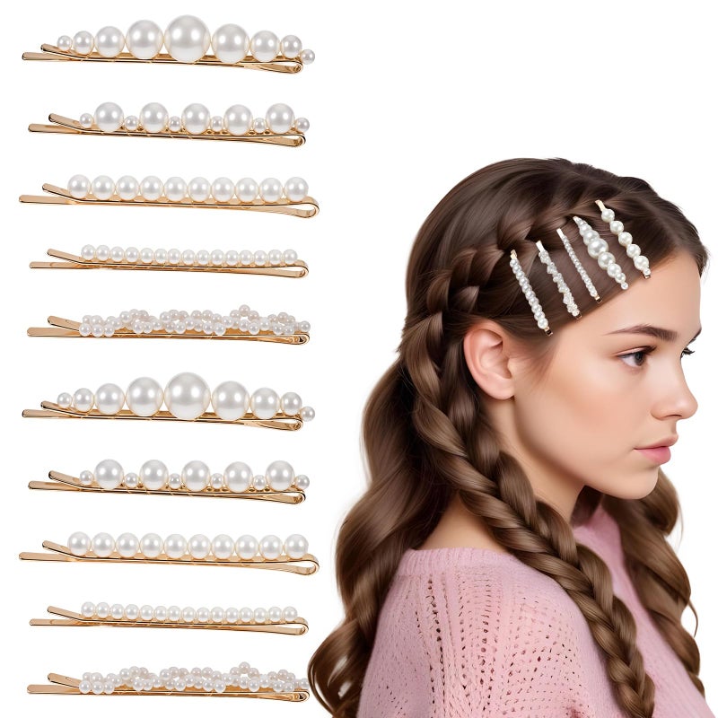 COMNICO Pearl Hair Clips, 10Pcs French Pearl Hair Pins Elegant Bobby Pins Sweet Bride Headwear Decorative Hair Barrettes Hair Accessories for Wedding Birthday Prom Party Christmas Women Girls - Image 1