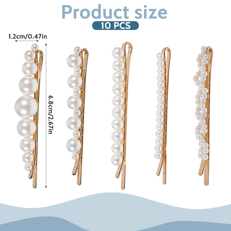 COMNICO Pearl Hair Clips, 10Pcs French Pearl Hair Pins Elegant Bobby Pins Sweet Bride Headwear Decorative Hair Barrettes Hair Accessories for Wedding Birthday Prom Party Christmas Women Girls - Image 2