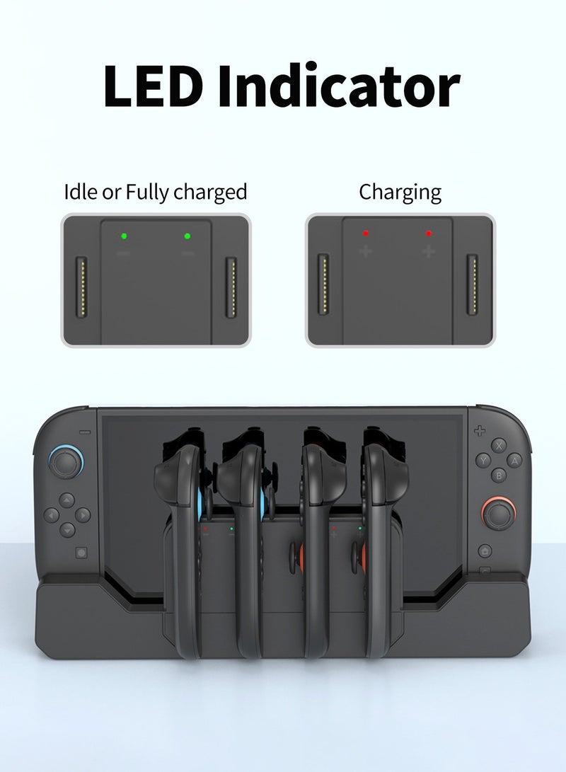 بيكسنست قاعدة شحن لجهاز Switch 2 JoyCon، شاحن Joy Cons مغناطيسي بأربعة فتحات، حماية الدائرة، ملحق متعدد اللاعبين لجهاز Switch 2. - Image 5