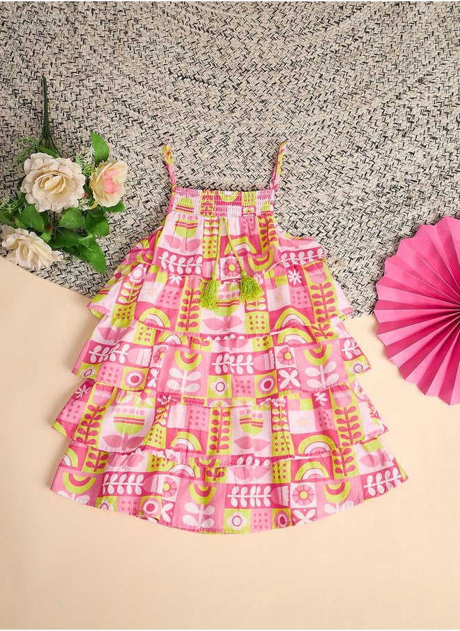 Stylo Bug - All-Over Print Strappy Smocked Detail Tiered Dress by Styli - Image 1