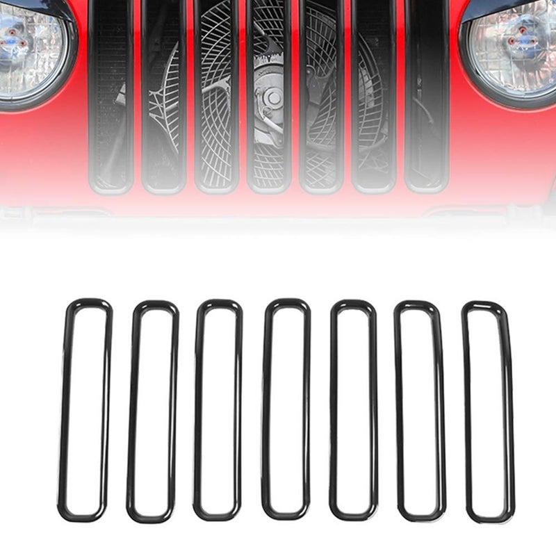 idain Set of 7 Front Grille Mesh Inserts ABS Grille Mesh Covers Trim Kit Compatible for Jeep Wrangler TJ Unlimited 19972006 Black